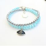 Turquoise crystals with silver Protected Eye Good Luck bracelet CR18107