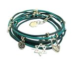 Silver Star of David black & turquoise leather wrap bracelet TWB1702