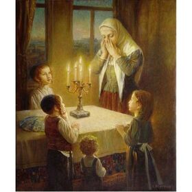 Elena Flerova - Welcoming the Shabbat | Jewish Art Oil Painting Gallery ELEWS146616